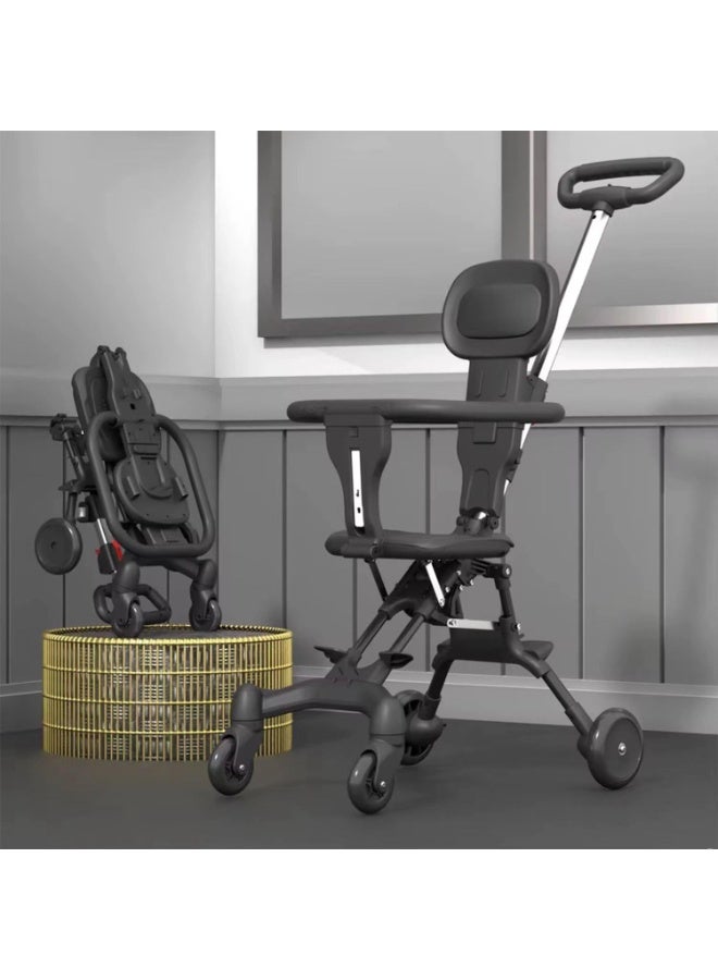 ال سي عربة اطفال خفيفة الوزن قابلة للطي، عربة اطفال ثنائية الاتجاه محمولة مع مقبض سهل الحمل، سعة تحميل 80 كغم للاطفال من سن 5 اشهر الى 6 سنوات - معتمدة من الطائرة (اسود) - Image 4